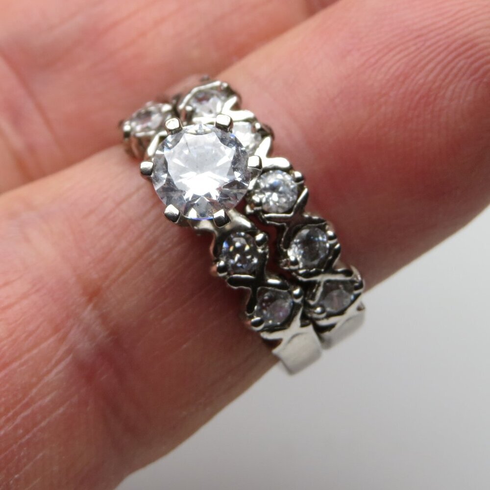 "*925 Sterling Silver Diamond Band Engagement Ring  2 pieces set"